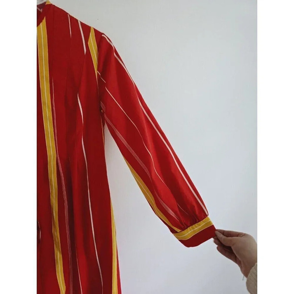 David Brown California Vintage Retro Striped Red Pintuck Cotton Dress Small S - Picture 4 of 9